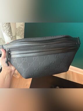 NEW Gucci GG Unisex Embossed Black Shadow Belt Bag Large Size 90 Neoprene Rubber